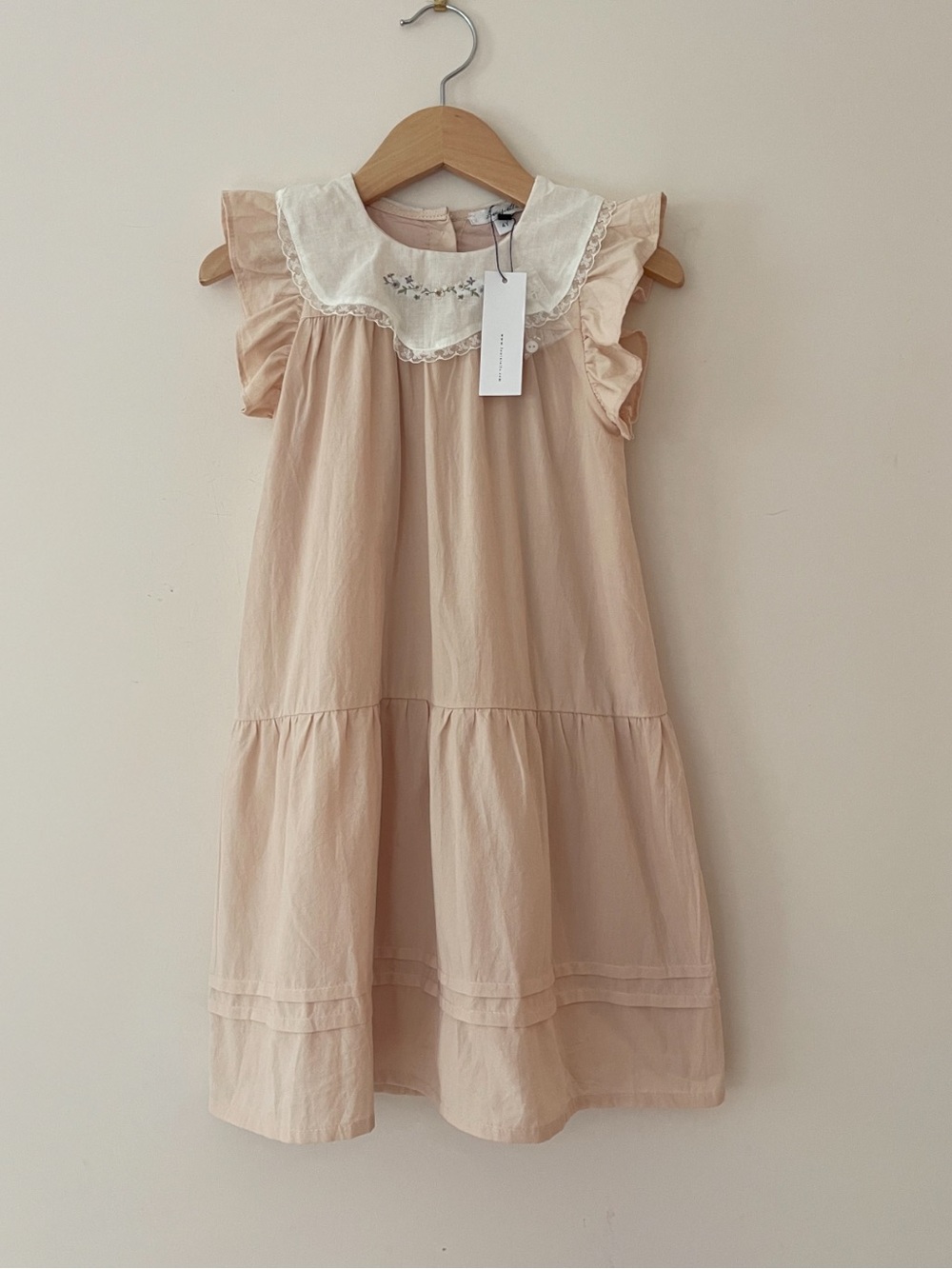 LOUISIELLA NWT Neutral Warm Ivory Beige Delicate Embroidered Lace Collar Dress